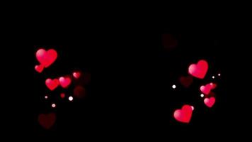 animering röd hjärta form flytande isolera på svart bakgrund. video