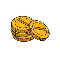 PIle of gold coins. Outline cartoon Icon of money and treasure. Concept of earnings and wealth vector