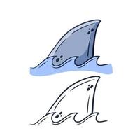 Shark fin. Predatory fish under water with waves. Drawing for print with dangerous marine animal. Flat cartoon illustration vector