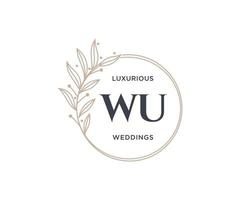 plantilla de logotipos de monograma de boda con letras iniciales wu, plantillas florales y minimalistas modernas dibujadas a mano para tarjetas de invitación, guardar la fecha, identidad elegante. vector