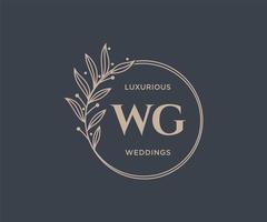 plantilla de logotipos de monograma de boda con letras iniciales wg, plantillas florales y minimalistas modernas dibujadas a mano para tarjetas de invitación, guardar la fecha, identidad elegante. vector