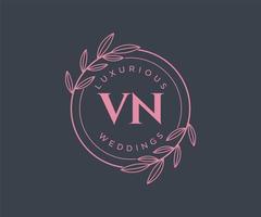 plantilla de logotipos de monograma de boda con letras iniciales vn, plantillas florales y minimalistas modernas dibujadas a mano para tarjetas de invitación, guardar la fecha, identidad elegante. vector