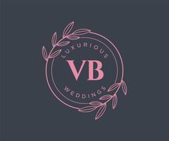 plantilla de logotipos de monograma de boda con letras iniciales vb, plantillas florales y minimalistas modernas dibujadas a mano para tarjetas de invitación, guardar la fecha, identidad elegante. vector