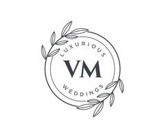 plantilla de logotipos de monograma de boda con letras iniciales vm, plantillas florales y minimalistas modernas dibujadas a mano para tarjetas de invitación, guardar la fecha, identidad elegante. vector