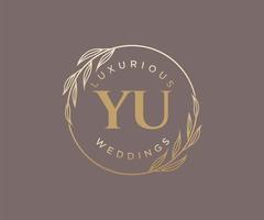 plantilla de logotipos de monograma de boda con letras iniciales de yu, plantillas florales y minimalistas modernas dibujadas a mano para tarjetas de invitación, guardar la fecha, identidad elegante. vector