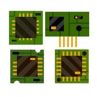 Chip. Computer accessories. Green microchip. The microprocessor and microcircuit icon. Flat illustration. Modern technology vector