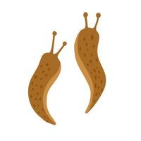 Green and brown slug. Set of slippery insects. Flat cartoon illustration isolated on white background vector