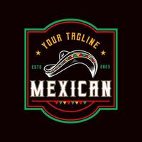 Colorful Retro Vintage Sombrero Hat, Emblem Logo Label Design, Simple Vector on dark background