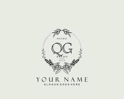 Initial QG beauty monogram and elegant logo design, handwriting logo of initial signature, wedding, fashion, floral and botanical with creative template. vector