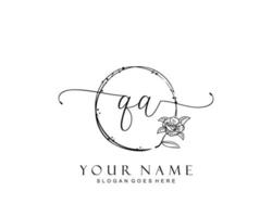 Initial QA beauty monogram and elegant logo design, handwriting logo of initial signature, wedding, fashion, floral and botanical with creative template. vector