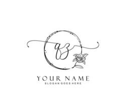 Initial QZ beauty monogram and elegant logo design, handwriting logo of initial signature, wedding, fashion, floral and botanical with creative template. vector