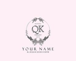 Initial QK beauty monogram and elegant logo design, handwriting logo of initial signature, wedding, fashion, floral and botanical with creative template. vector