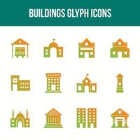 Unique Buildings Glyph icon set vector