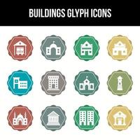 conjunto de iconos de glifo de edificios únicos vector