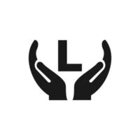 Letter L Giving Hand Logo Design. Hand Logo Design vector