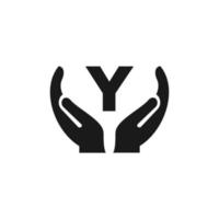 Letter Y Giving Hand Logo Design. Hand Logo Design vector