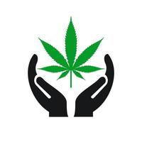 diseño del logo de la marihuana a mano. logotipo de marihuana con vector de concepto de mano. diseño de logotipo de mano y marihuana