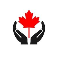 Hand Maple leaf logo design. Maple logo with Hand concept vector. Hand and Maple leaf logo design vector