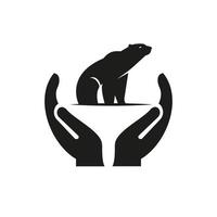 diseño de logotipo de oso de mano. logotipo de oso con vector de concepto de mano. diseño de logotipo de mano y oso