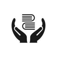 diseño de logotipo de libro de mano. logotipo de educación con vector de concepto de mano. diseño de logotipo de mano y libro