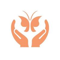 Hand Butterfly logo design. Spa logo with Hand concept vector. Hand and Butterfly logo design vector