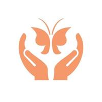 Hand Butterfly logo design. Spa logo with Hand concept vector. Hand and Butterfly logo design vector