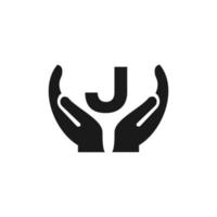 Letter J Giving Hand Logo Design. Hand Logo Design vector