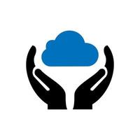 diseño del logo de la mano en la nube. logotipo de nube con vector de concepto de mano. diseño de logotipo de mano y nube