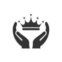 diseño del logo de la corona de la mano. logotipo de la corona con vector de concepto de mano. diseño de logotipo de mano y corona