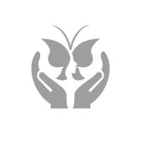 diseño de logotipo de mariposa de mano. logotipo de spa con vector de concepto de mano. diseño de logotipo de mano y mariposa