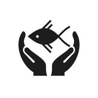 diseño de logotipo de pescado a mano. logo de pescado con vector de concepto de mano. diseño de logotipo de mano y pez