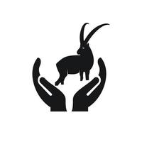 Hand Goat logo design. Deer logo with Hand concept vector. Hand and Deer logo design vector