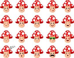 Set of a mushroom with different expressions vector