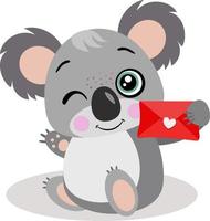 amoroso koala sosteniendo una carta de sobre rojo vector