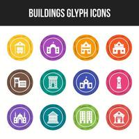 Unique Buildings Glyph icon set vector