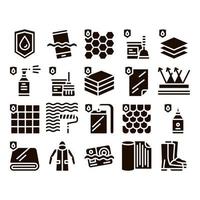 Waterproof Materials Glyph Icons Set Vector