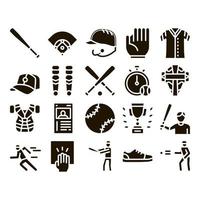 Baseball Game Tools Glyph Set Vector