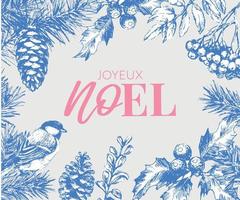 Merry Christmas in French language. Joyeux Noel modern brush vector calligraphy. Hand drawn calligraphic phrase isolated on white background. Typography for greeting card, postcards, poster, banner.