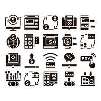 Online Transactions Glyph Icons Set Vector