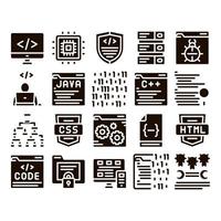 Coding System Glyph Icons Set Vector