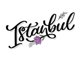 Istanbul. Hand lettering. Vector logo of Istanbul in black color with seagulls on white background. souvenir products, banner emblem, travel blog social media, brochure, flyer. Digital illustration.