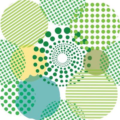 Different shaped circles green pantone seamless pattern, shiny sphere background, modern beautiful wallpaper