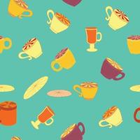 tazas y platillos de patrones sin fisuras brillantes. té, tienda de té, café. papel pintado, papel de regalo vector