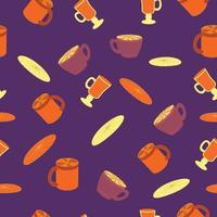 Cups and saucers bright seamless pattern. Tea, tea shop, coffee. Wallpaper, wrapping paper vector