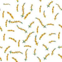 Sea buckthorn seamless pattern. Twigs with berries and leaves. Template with orange fresh berries for wallpaper vector