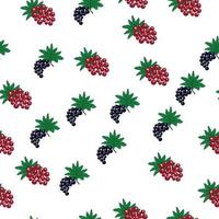 Seamless pattern with red and black currant berries and leaves. Summer food print vector