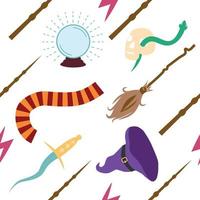 Witches school of magical objects seamless pattern in flat style vector