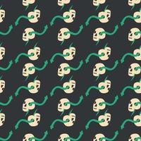 Skull, snake, goblet, magic symbols seamless pattern. Magic and death, on a dark background. vector