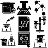 conjunto de iconos de laboratorio de química estilo glifo parte uno vector