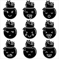 conjunto de iconos de saco emoji estilo glifo segunda parte vector